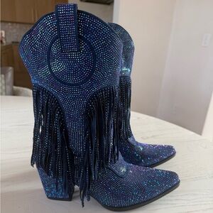 Miss Heel Pointed Toe Rhinestone Fringe Ankle Western Boots